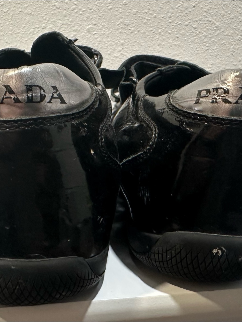 Prada Black Patent Leather Velcro Loafers with Silver Accent - Picture 3 of 4